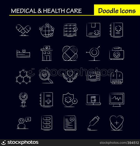 Medical And Health Care Hand Drawn Icon for Web, Print and Mobile UX/UI Kit. Such as: Medical, File, Report, Hospital, Research, Medical, Heart, Beat, Pictogram Pack. - Vector