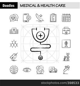 Medical And Health Care Hand Drawn Icon for Web, Print and Mobile UX/UI Kit. Such as: Medical, Chatting, Plus, Health, Mobile, Cell, Tooth, Medical, Pictogram Pack. - Vector