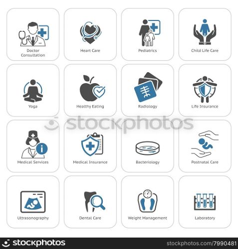 Medical and Health Care Icons Set. Flat Design. Isolated Illustration.. Medical and Health Care Icons Set. Flat Design.