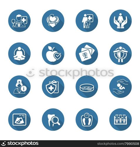Medical and Health Care Icons Set with Shadow. Flat Design. Isolated Illustration.. Medical and Health Care Icons Set. Flat Design.