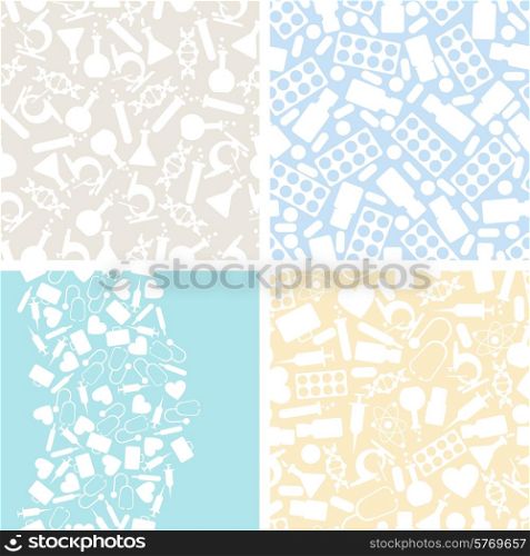 Medical and health care set of 4 seamless patterns.