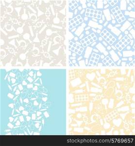 Medical and health care set of 4 seamless patterns.