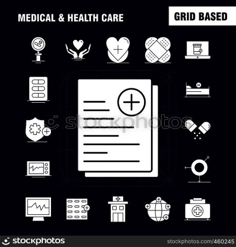 Medical And Health Care Solid Glyph Icon for Web, Print and Mobile UX/UI Kit. Such as: Medical, File, Report, Hospital, Research, Medical, Heart, Beat, Pictogram Pack. - Vector
