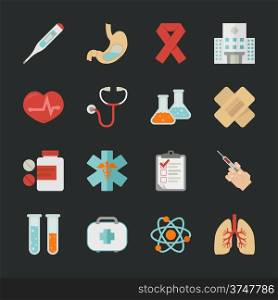 Medical and health icons with black background , eps10 vector format