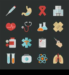 Medical and health icons with black background , eps10 vector format