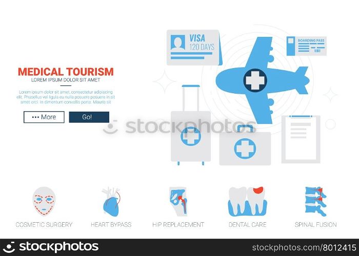 Medical and health tourism concept flat design for website template or magazine illustration print