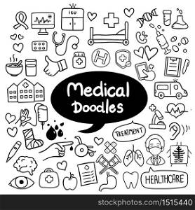 Medical and healthcare hand drawn doodles vector