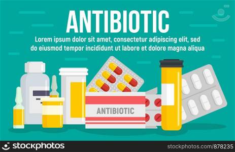 Medical antibiotic concept banner. Flat illustration of medical antibiotic vector concept banner for web design. Medical antibiotic concept banner, flat style