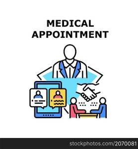 Medical appointment doctor. Online health. Hospital patient. Medicine virtual clinic. Treatment people. Therapy vector concept color illustration. Medical appointment icon vector illustration