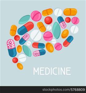 Medical background design with pills and capsules.. Medical background design with pills and capsules