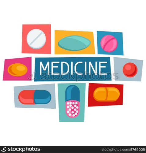 Medical background design with pills and capsules.. Medical background design with pills and capsules
