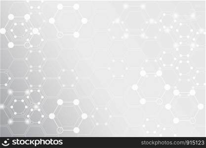 Medical background for poster, website, banner with elements of molecular mesh on gray background