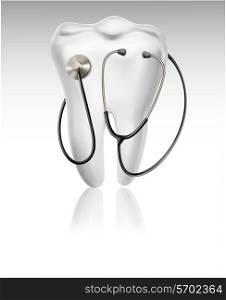 Medical background with tooth and a stethoscope. Concept of diagnostics. Vector