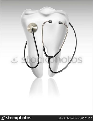 Medical background with tooth and a stethoscope. Concept of diagnostics. Vector