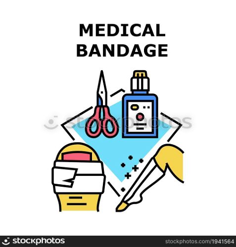 Medical Bandage Vector Icon Concept. Medical Bandage For Treat Broken Leg And Finger. Medicine Accessory For Bandaging Patient. Emergency First Aid And Treatment Color Illustration. Medical Bandage Vector Concept Color Illustration