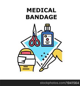 Medical Bandage Vector Icon Concept. Medical Bandage For Treat Broken Leg And Finger. Medicine Accessory For Bandaging Patient. Emergency First Aid And Treatment Color Illustration. Medical Bandage Vector Concept Color Illustration
