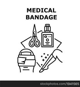Medical Bandage Vector Icon Concept. Medical Bandage For Treat Broken Leg And Finger. Medicine Accessory For Bandaging Patient. Emergency First Aid And Treatment Black Illustration. Medical Bandage Vector Concept Color Illustration