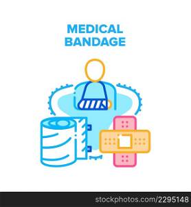 Medical Bandage Vector Icon Concept. Medical Bandage For Treatment Broken Bone Or Injury, Medicine Protection Accessory For Stop Blood. Patient Treat In Hospital Color Illustration. Medical Bandage Vector Concept Color Illustration