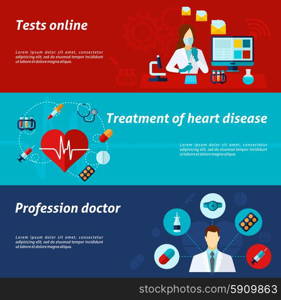 Medical banner horizontal set with tests online and treatment elements isolated vector illustration. Medical Banner Set