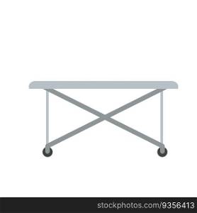 Medical bed on wheels. Decoration of clinic. Hospital bed or stretcher. Flat simple illustration isolated on white. Medical bed on wheels.