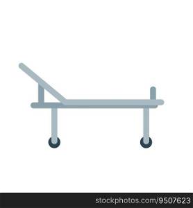 Medical bed on wheels. Decoration of clinic. Hospital bed or stretcher. Flat simple illustration isolated on white. Medical bed on wheels. Decoration of clinic