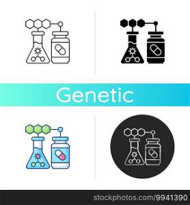 Medical biotechnology icon. Clinical drug development. Healthcare industry production. Genetic engineering. Pharmacy manufacturing. Linear black and RGB color styles. Isolated vector illustrations. Medical biotechnology icon