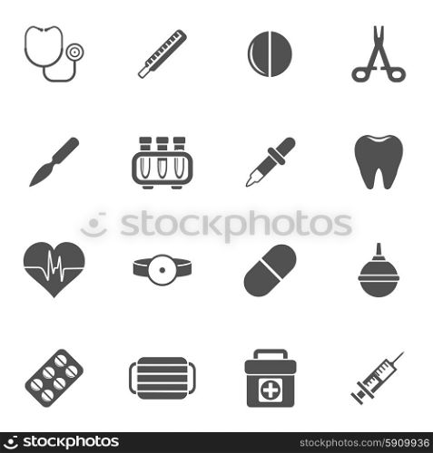 Medical black icons set with medicines and pharmacy instruments isolated vector illustration. Medical Icons Set
