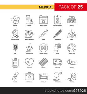 Medical Black Line Icon - 25 Business Outline Icon Set