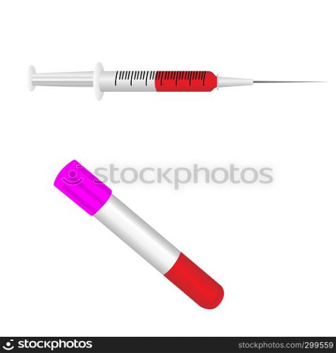 medical blood analysis with syringe vector illustration on a white background. Blood test