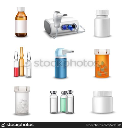 Medical bottles medicine pill containers decorative icons set realistic isolated vector illustration
