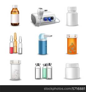 Medical bottles medicine pill containers decorative icons set realistic isolated vector illustration