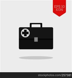 Medical briefcase, first aid kit icon. Flat design gray color symbol. Modern UI web navigation, sign. Illustration element
