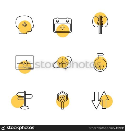 medical , calender , kidneys , ecg , medicine , beaker ,directions , board , up down , icon, vector, design, flat, collection, style, creative, icons