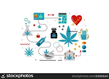 Medical cannabis concept illustration with icons for web banner, flyer, landing page, presentation, book cover, article, etc.