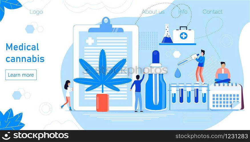 Medical cannabis concept vector. Tiny doctors show advantages of medical marijuana, cannabinoids medicinal drugs. Bottle with cbd oil. Health care homepage, template for website.. Medical cannabis concept vector. Tiny doctors show advantages of medical marijuana, cannabinoids medicinal drugs. Bottle with cbd oil. Health care homepage, template