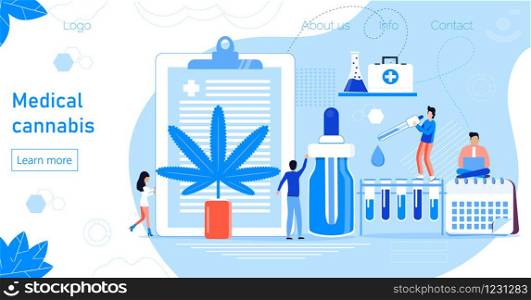 Medical cannabis concept vector. Tiny doctors show advantages of medical marijuana, cannabinoids medicinal drugs. Bottle with cbd oil. Health care homepage, template for website.. Medical cannabis concept vector. Tiny doctors show advantages of medical marijuana, cannabinoids medicinal drugs. Bottle with cbd oil. Health care homepage, template