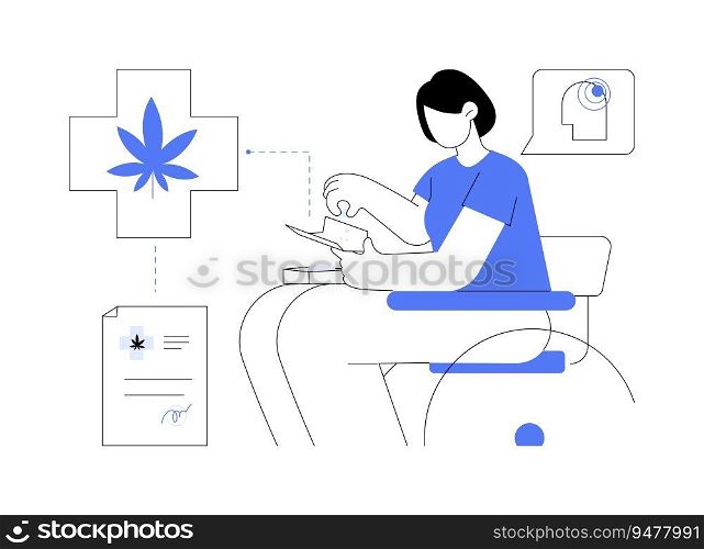 Medical cannabis pain relief abstract concept vector illustration. Disabled person using medical marijuana, chronic pain treatment, herbal drug, cannabis for medical purposes abstract metaphor.. Medical cannabis pain relief abstract concept vector illustration.