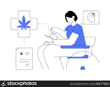 Medical cannabis pain relief abstract concept vector illustration. Disabled person using medical marijuana, chronic pain treatment, herbal drug, cannabis for medical purposes abstract metaphor.. Medical cannabis pain relief abstract concept vector illustration.
