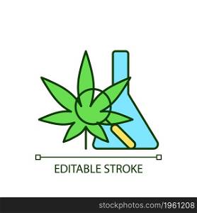 Medical cannabis research RGB color icon. Plant-based medicine evaluation. Marijuana dispensary. Herbal drug effects study. Isolated vector illustration. Simple filled line drawing. Editable stroke. Medical cannabis research RGB color icon