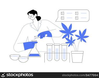 Medical cannabis testing abstract concept vector illustration. Scientist testing medical marijuana in lab, herbal drug control, pharmaceutics industry, legalized cannabis abstract metaphor.. Medical cannabis testing abstract concept vector illustration.