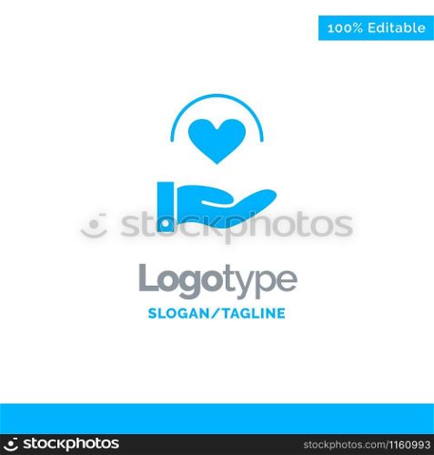 Medical, Care, Heart, Hand Blue Solid Logo Template. Place for Tagline