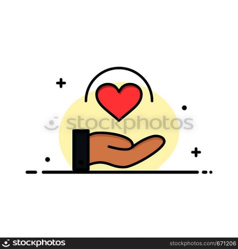Medical, Care, Heart, Hand Business Flat Line Filled Icon Vector Banner Template