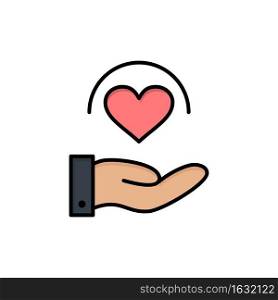 Medical, Care, Heart, Hand  Flat Color Icon. Vector icon banner Template