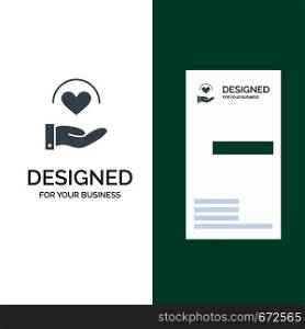 Medical, Care, Heart, Hand Grey Logo Design and Business Card Template