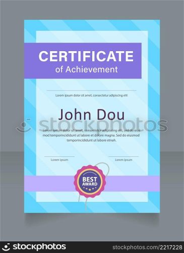 Medical care training certificate design template. Vector diploma with customized copyspace and borders. Printable document for awards and recognition. Acumin Variable Concept, Myriad Pro fonts used. Medical care training certificate design template