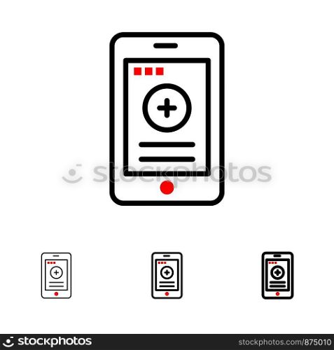 Medical, Cell, Phone, Hospital Bold and thin black line icon set