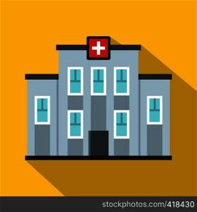 Medical center building icon. Flat illustration of medical center building vector icon for web isolated on yellow background. Medical center building icon, flat style