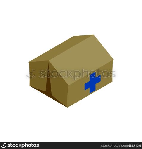 Medical center for refugees icon in isometric 3d style isolated on white background. Medicine and treatment symbol. Medical center for refugees icon, isometric style