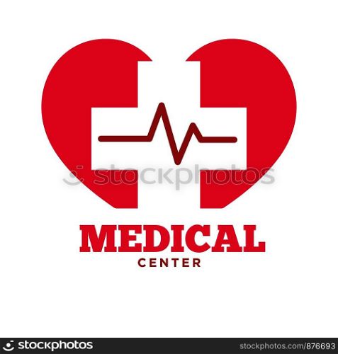 Medical center poster with heart symbol. Health care of patients with problems. Diagnostic clinic to heal diseases and illnesses of people, pulse symbolizing medicine isolated on vector illustration. Medical center poster with heart symbol vector illustration