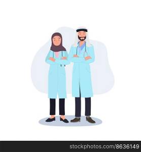 Medical Characters. Middle Eastern Medics. Arab doctors, team of doctors concept. Muslim people vector illustration.